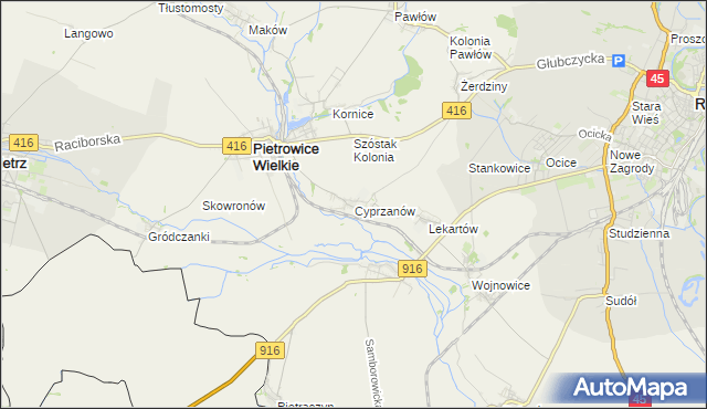 mapa Cyprzanów, Cyprzanów na mapie Targeo