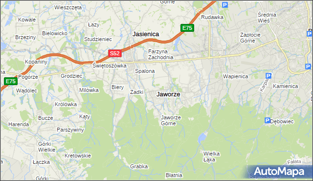 mapa Jaworze powiat bielski, Jaworze powiat bielski na mapie Targeo