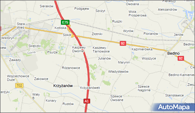 mapa Julianów gmina Krzyżanów, Julianów gmina Krzyżanów na mapie Targeo