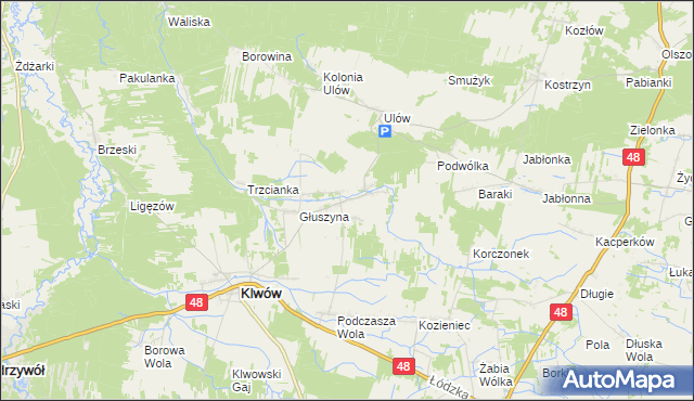 mapa Kłudno gmina Klwów, Kłudno gmina Klwów na mapie Targeo