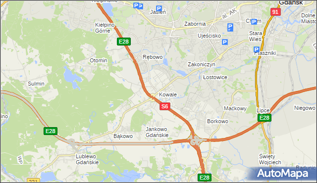 mapa Kowale gmina Kolbudy, Kowale gmina Kolbudy na mapie Targeo