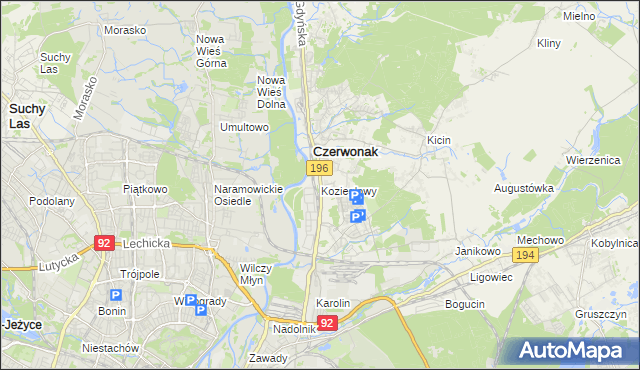 mapa Koziegłowy gmina Czerwonak, Koziegłowy gmina Czerwonak na mapie Targeo