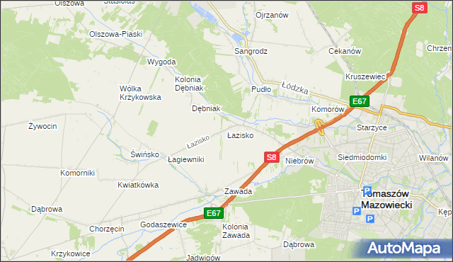 mapa Łazisko gmina Tomaszów Mazowiecki, Łazisko gmina Tomaszów Mazowiecki na mapie Targeo