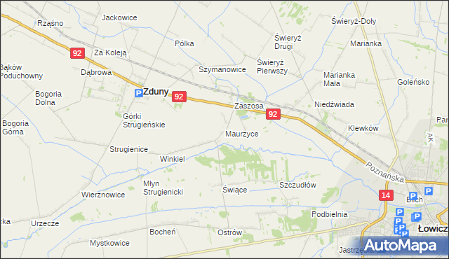 mapa Maurzyce, Maurzyce na mapie Targeo