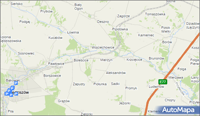 mapa Mierzyn gmina Sędziszów, Mierzyn gmina Sędziszów na mapie Targeo