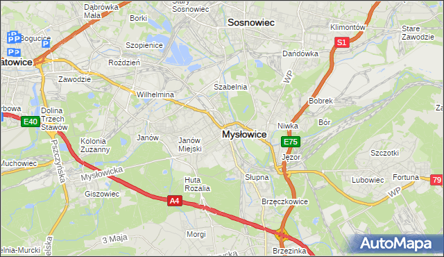 mapa Mysłowice, Mysłowice na mapie Targeo