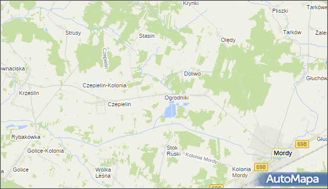 mapa Ogrodniki gmina Mordy, Ogrodniki gmina Mordy na mapie Targeo