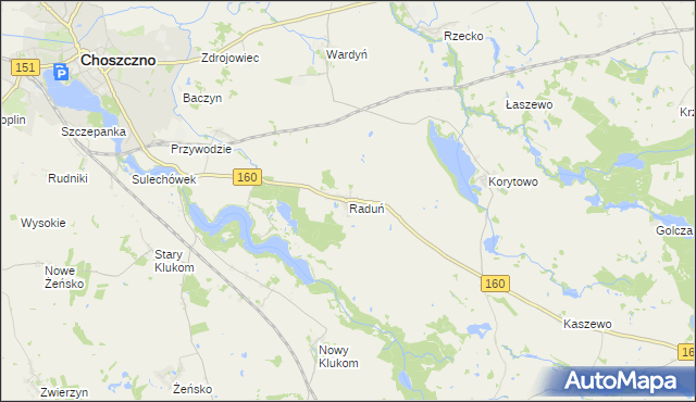 mapa Raduń gmina Choszczno, Raduń gmina Choszczno na mapie Targeo