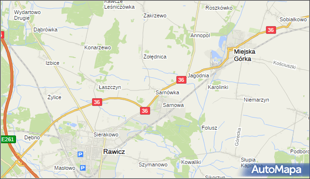 mapa Sarnówka gmina Rawicz, Sarnówka gmina Rawicz na mapie Targeo