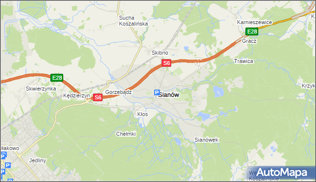 mapa Sianów, Sianów na mapie Targeo