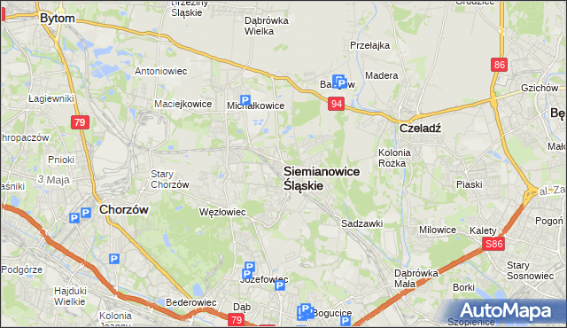 mapa Siemianowice Śląskie, Siemianowice Śląskie na mapie Targeo