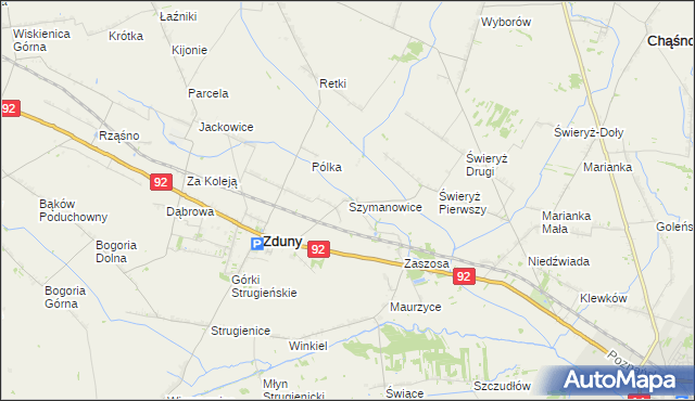 mapa Szymanowice gmina Zduny, Szymanowice gmina Zduny na mapie Targeo
