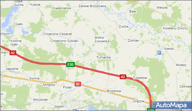 mapa Tymianka gmina Kotuń, Tymianka gmina Kotuń na mapie Targeo
