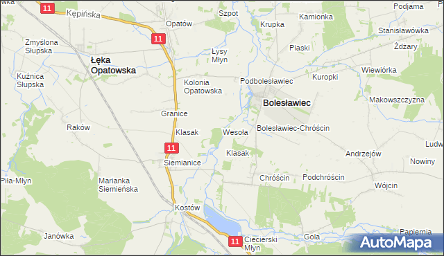 mapa Wesoła gmina Łęka Opatowska, Wesoła gmina Łęka Opatowska na mapie Targeo