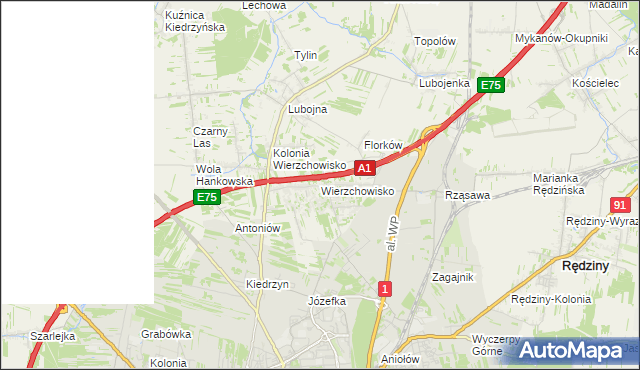 mapa Wierzchowisko gmina Mykanów, Wierzchowisko gmina Mykanów na mapie Targeo