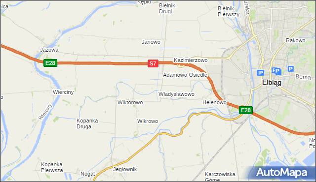 mapa Władysławowo gmina Elbląg, Władysławowo gmina Elbląg na mapie Targeo