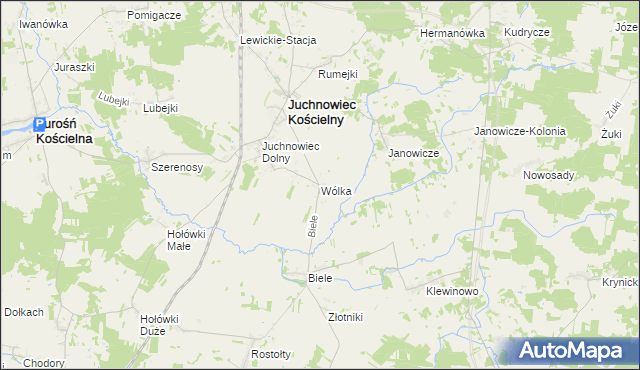 mapa Wólka gmina Juchnowiec Kościelny, Wólka gmina Juchnowiec Kościelny na mapie Targeo