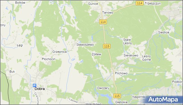 mapa Żółtew, Żółtew na mapie Targeo