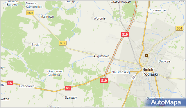 mapa Augustowo gmina Bielsk Podlaski, Augustowo gmina Bielsk Podlaski na mapie Targeo