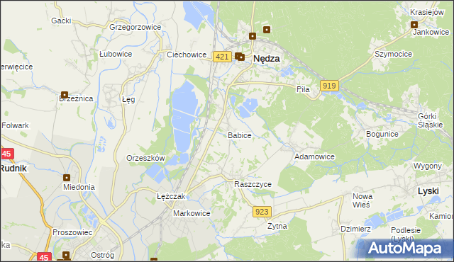 mapa Babice gmina Nędza, Babice gmina Nędza na mapie Targeo