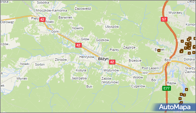 mapa Bliżyn, Bliżyn na mapie Targeo