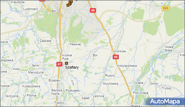 mapa Bór gmina Szaflary, Bór gmina Szaflary na mapie Targeo