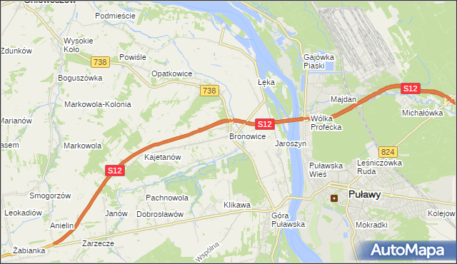 mapa Bronowice gmina Puławy, Bronowice gmina Puławy na mapie Targeo