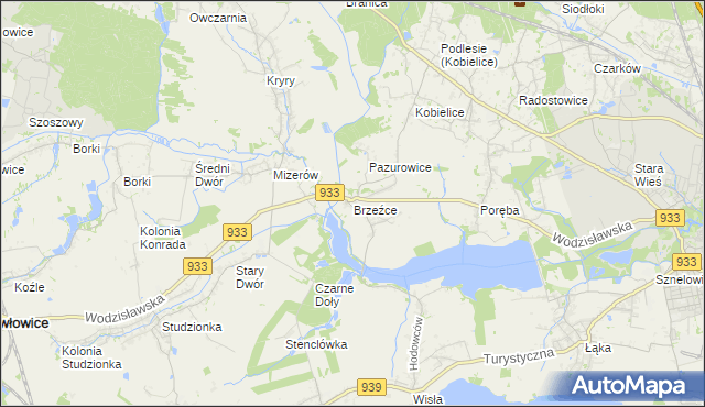 mapa Brzeźce gmina Pszczyna, Brzeźce gmina Pszczyna na mapie Targeo