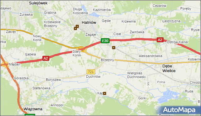 mapa Brzeziny gmina Halinów, Brzeziny gmina Halinów na mapie Targeo