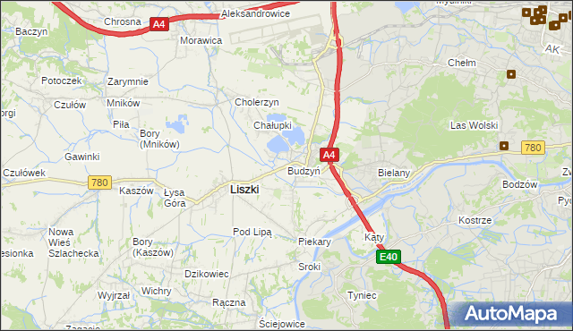 mapa Budzyń gmina Liszki, Budzyń gmina Liszki na mapie Targeo