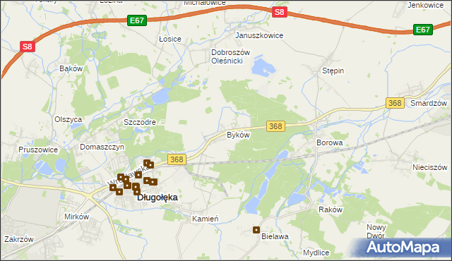 mapa Byków, Byków na mapie Targeo