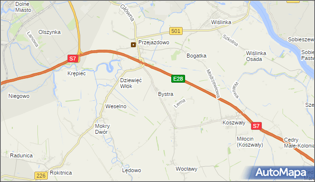 mapa Bystra gmina Pruszcz Gdański, Bystra gmina Pruszcz Gdański na mapie Targeo