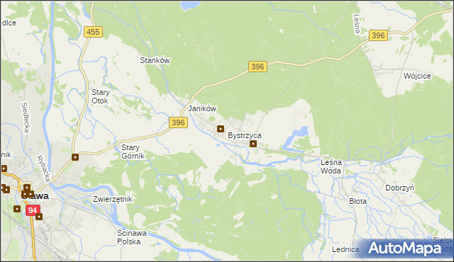 mapa Bystrzyca gmina Oława, Bystrzyca gmina Oława na mapie Targeo