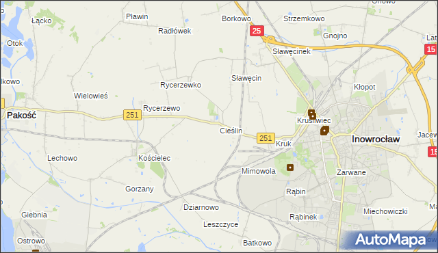 mapa Cieślin gmina Inowrocław, Cieślin gmina Inowrocław na mapie Targeo