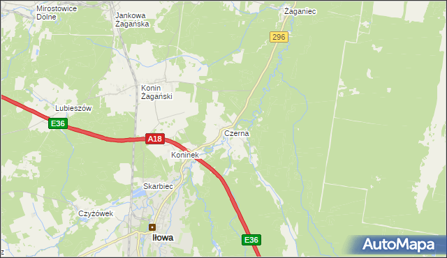 mapa Czerna gmina Iłowa, Czerna gmina Iłowa na mapie Targeo