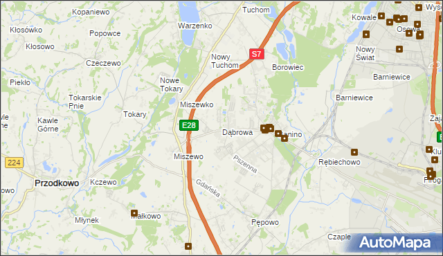 mapa Dąbrowa gmina Żukowo, Dąbrowa gmina Żukowo na mapie Targeo