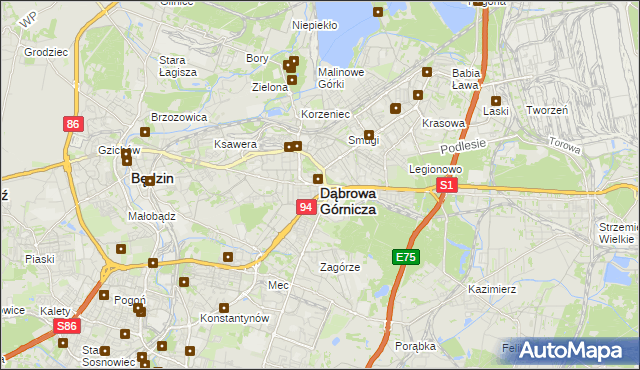 mapa Dąbrowa Górnicza, Dąbrowa Górnicza na mapie Targeo