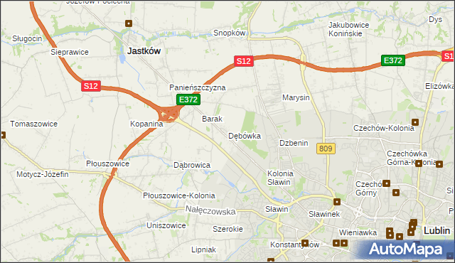 mapa Dębówka gmina Jastków, Dębówka gmina Jastków na mapie Targeo