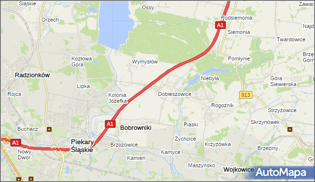 mapa Dobieszowice gmina Bobrowniki, Dobieszowice gmina Bobrowniki na mapie Targeo