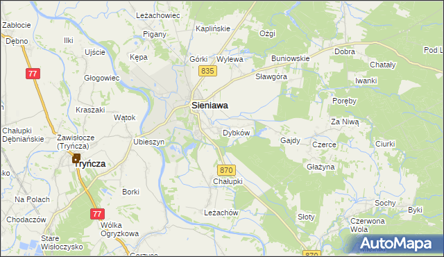 mapa Dybków gmina Sieniawa, Dybków gmina Sieniawa na mapie Targeo