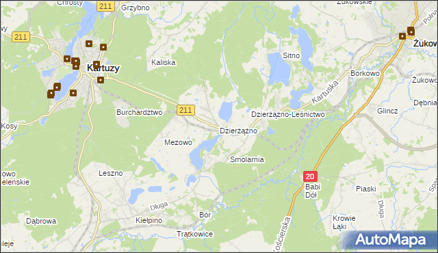 mapa Dzierżążno gmina Kartuzy, Dzierżążno gmina Kartuzy na mapie Targeo