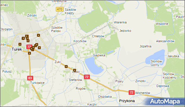 mapa Gajówka gmina Przykona, Gajówka gmina Przykona na mapie Targeo