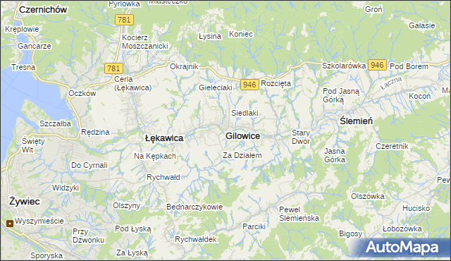 mapa Gilowice powiat żywiecki, Gilowice powiat żywiecki na mapie Targeo