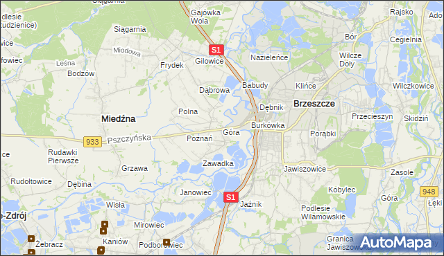 mapa Góra gmina Miedźna, Góra gmina Miedźna na mapie Targeo