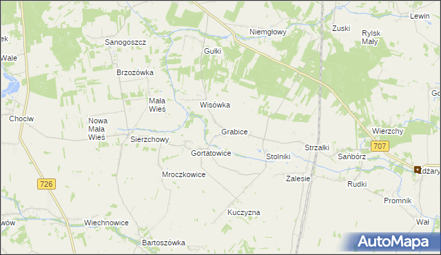 mapa Grabice gmina Cielądz, Grabice gmina Cielądz na mapie Targeo