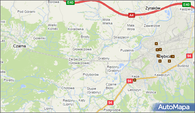 mapa Grabiny gmina Czarna, Grabiny gmina Czarna na mapie Targeo