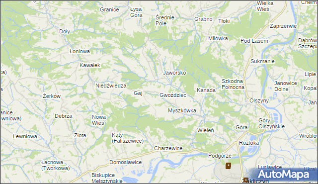 mapa Gwoździec gmina Zakliczyn, Gwoździec gmina Zakliczyn na mapie Targeo