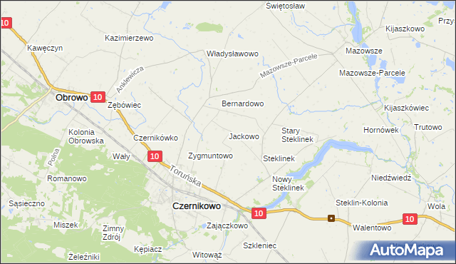 mapa Jackowo gmina Czernikowo, Jackowo gmina Czernikowo na mapie Targeo