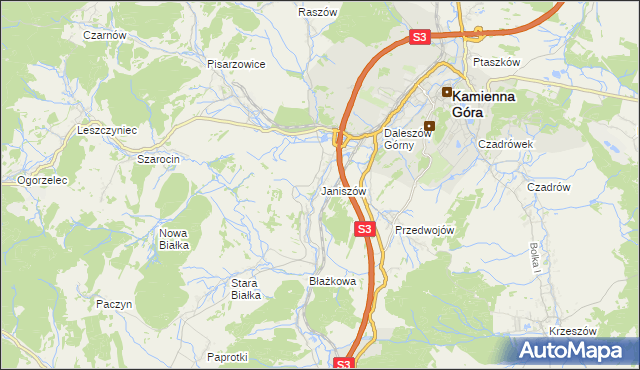 mapa Janiszów gmina Kamienna Góra, Janiszów gmina Kamienna Góra na mapie Targeo