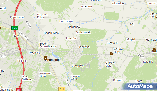 mapa Janówka gmina Andrespol, Janówka gmina Andrespol na mapie Targeo